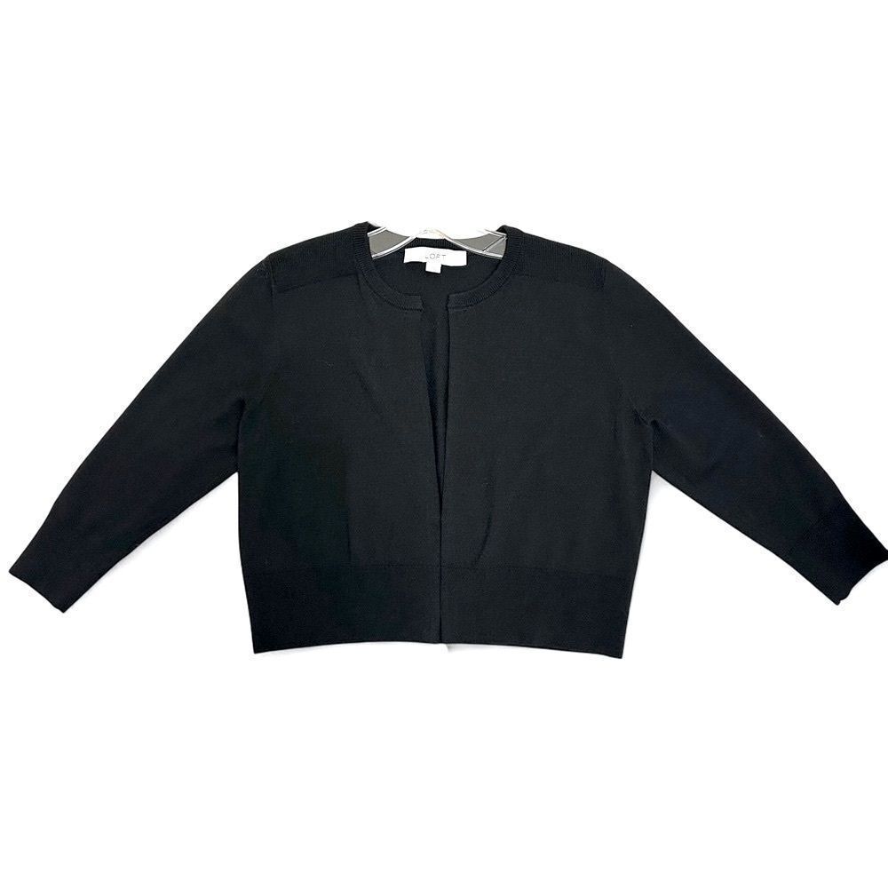 🔴2 for 20🔴 Loft cardigan sweater black cropped open front 3/4 sleeve size S.